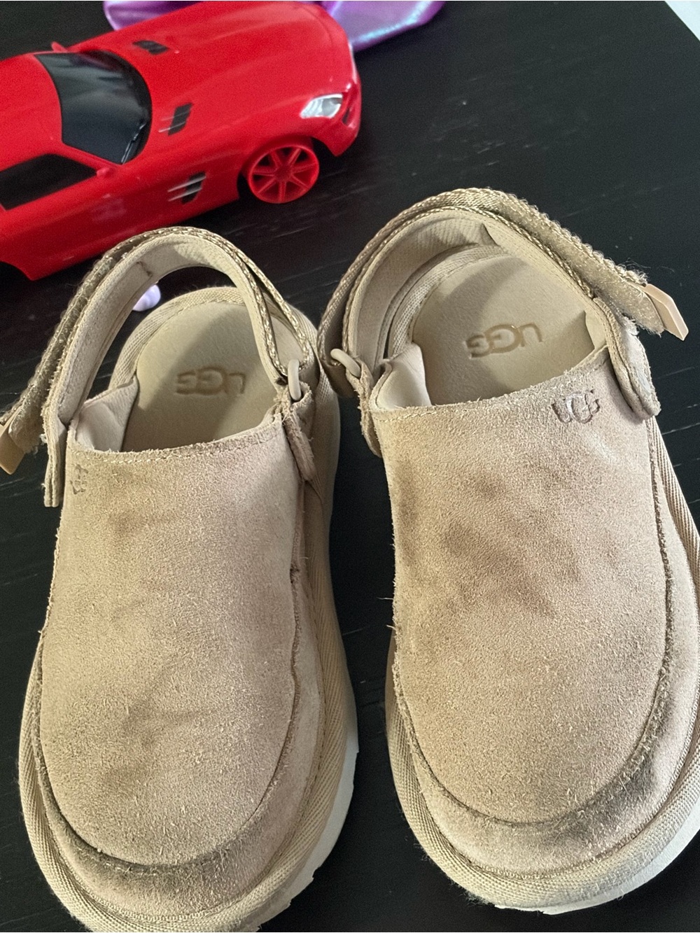 UGG Kids Tan Suede Moccasin Sandals with Back Strap